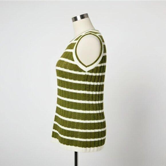 NWOT Joan Rivers Olive Striped Cotton Crochet Sweater Tank L - Picture 8 of 15